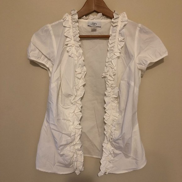 Ann Taylor Loft White Ruffle Blouse - Picture 1 of 5